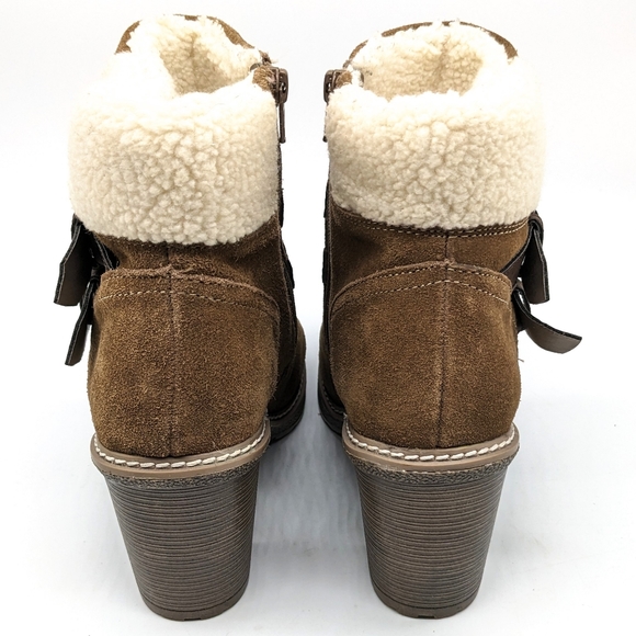 White Mountain Joker Suede Brown Ankle Boots With Faux Fur Trim Women's Size 9.5 - Picture 3 of 6